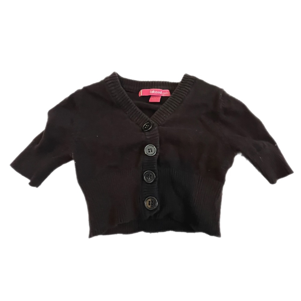 Takeout Girl's Short Sleeve Button Up Top Black
